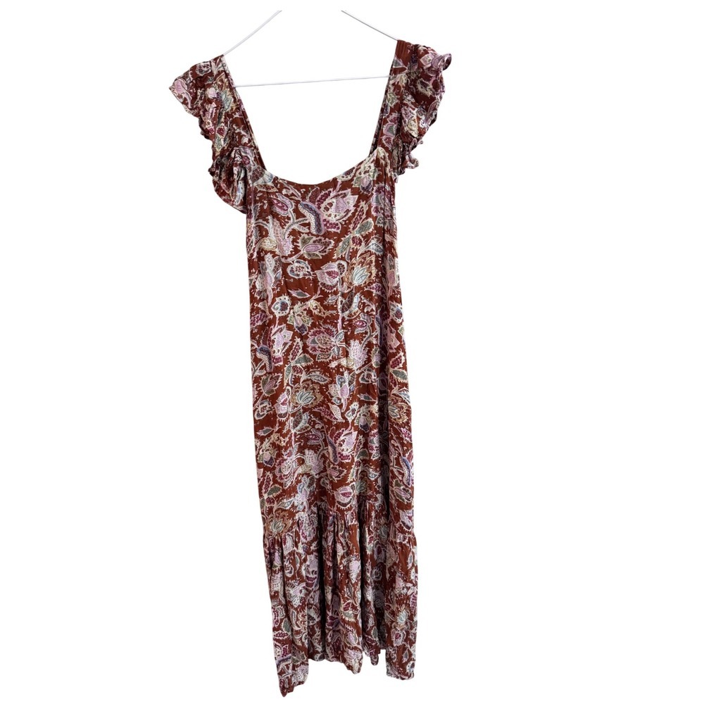 House of Harlow 1960 Red Floral‎ Ruffle Sleeve Maxi Dress Medium Prarie Cotage